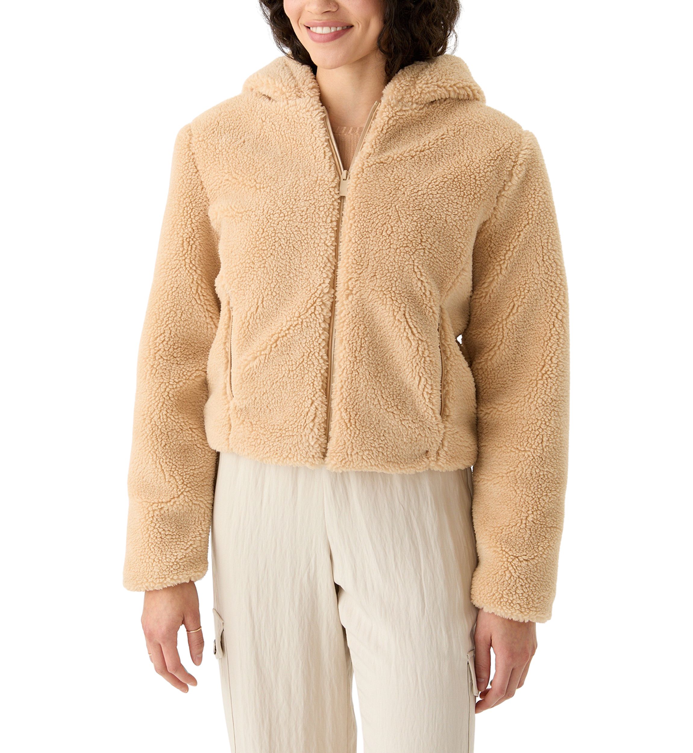 Womens Zip Front Hooded Sherpa Jacket