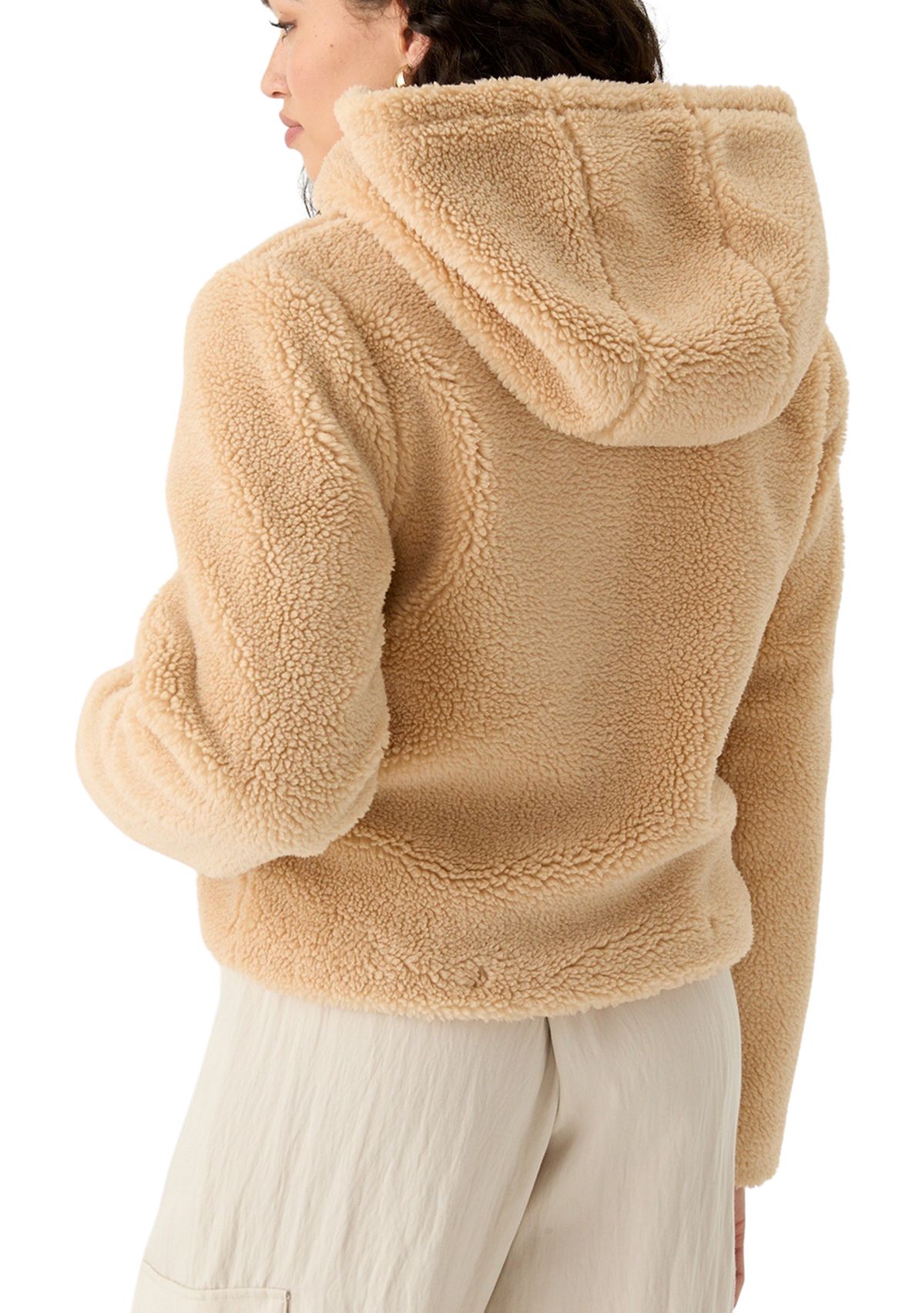 Womens Zip Front Hooded Sherpa Jacket