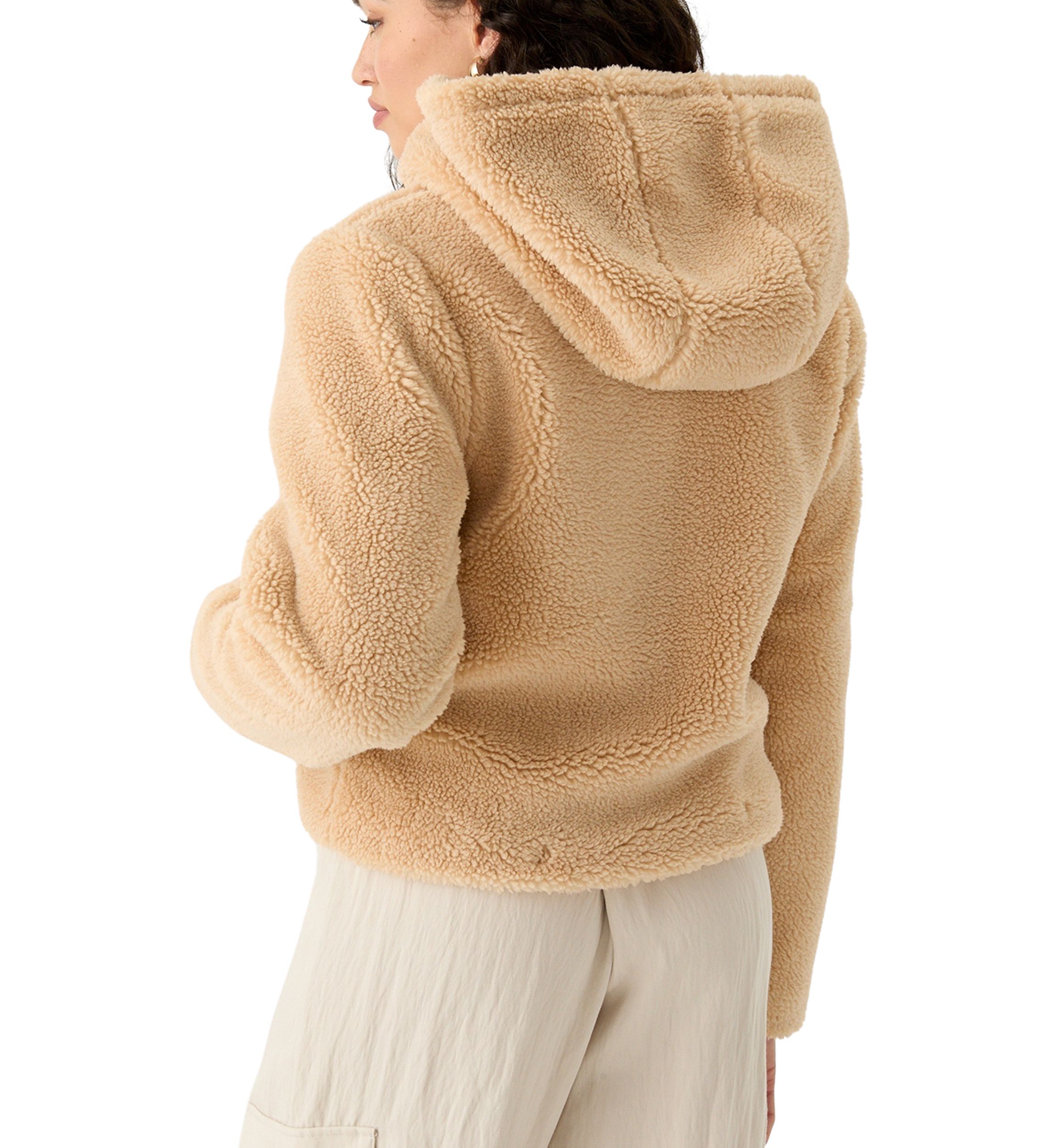 Womens Zip Front Hooded Sherpa Jacket