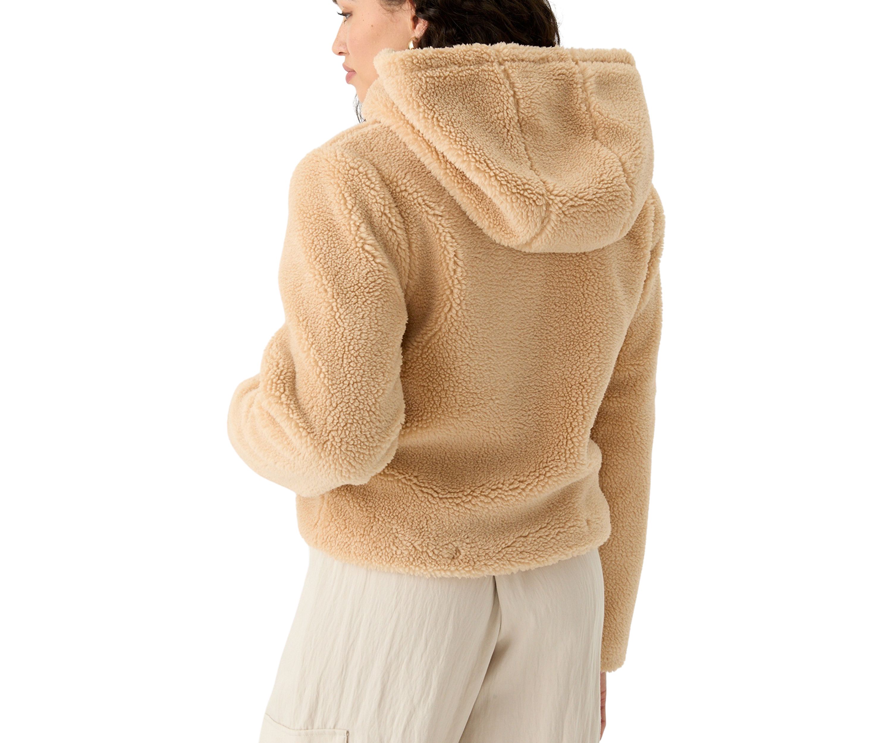 Womens Zip Front Hooded Sherpa Jacket