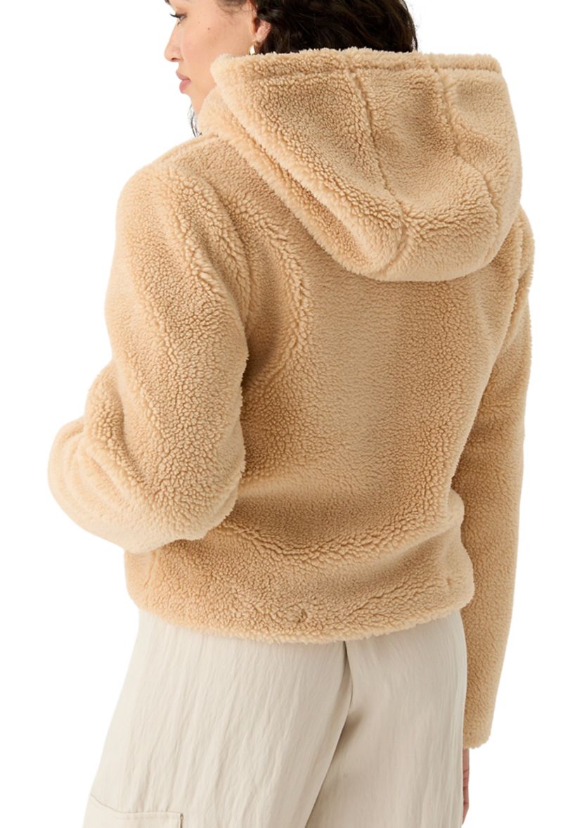 Womens Zip Front Hooded Sherpa Jacket