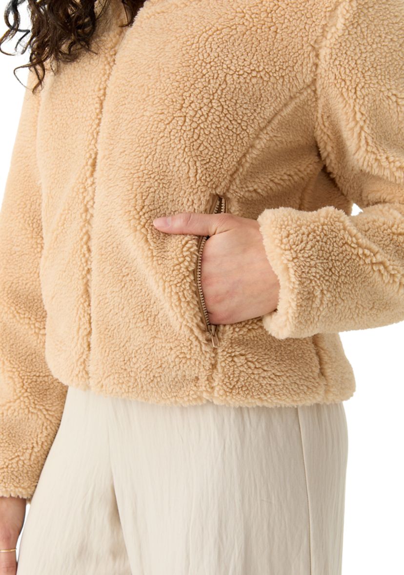Womens Zip Front Hooded Sherpa Jacket