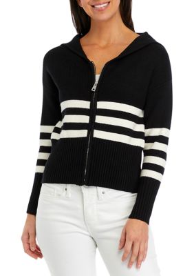 Women's Zip Front Striped Cardigan