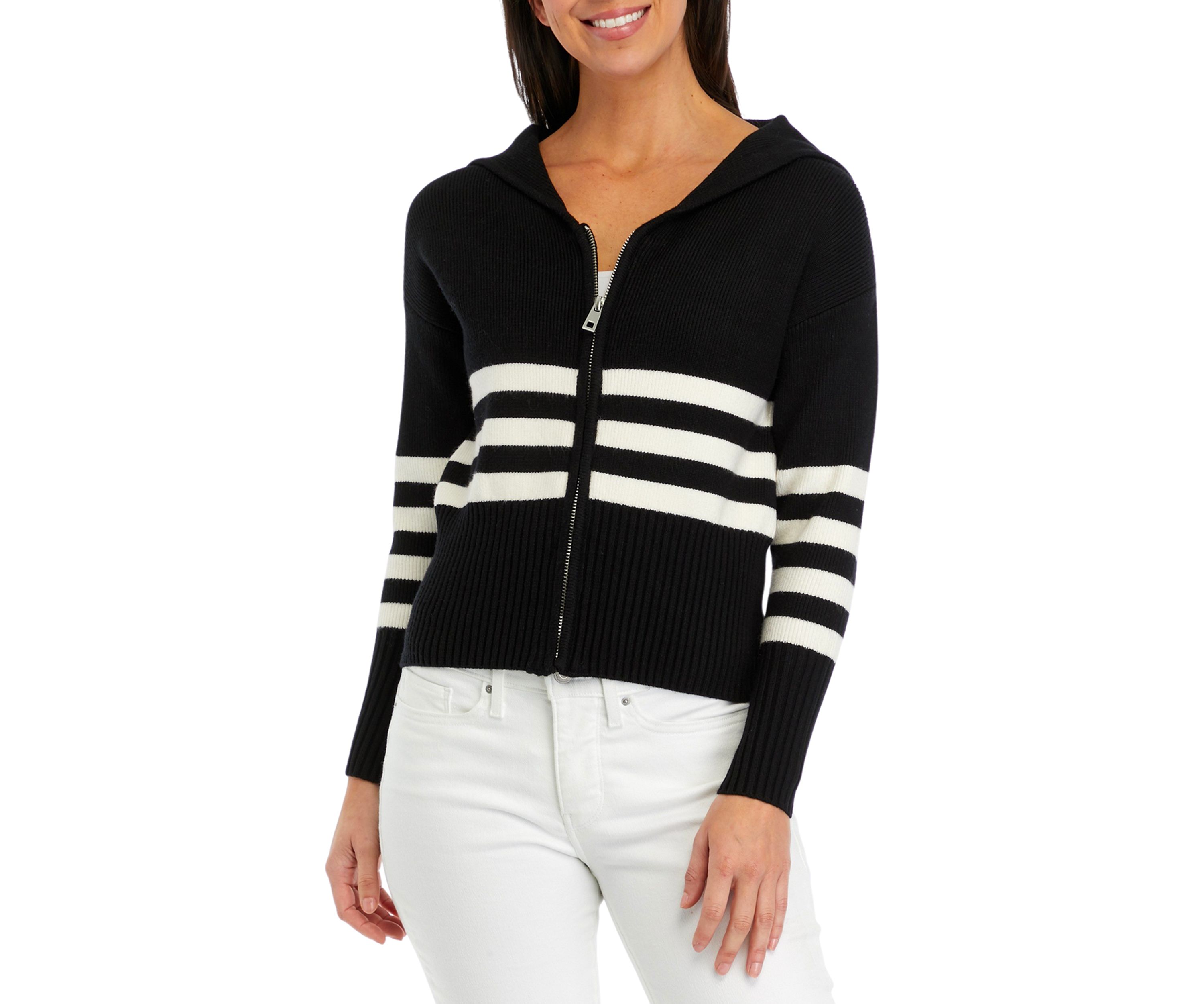 Womens Zip Front Striped Cardigan
