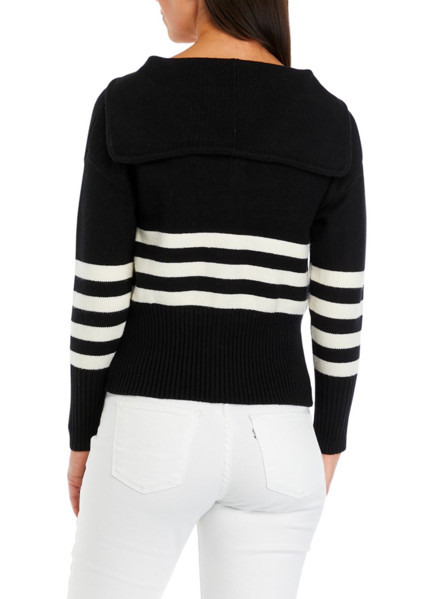 Womens Zip Front Striped Cardigan