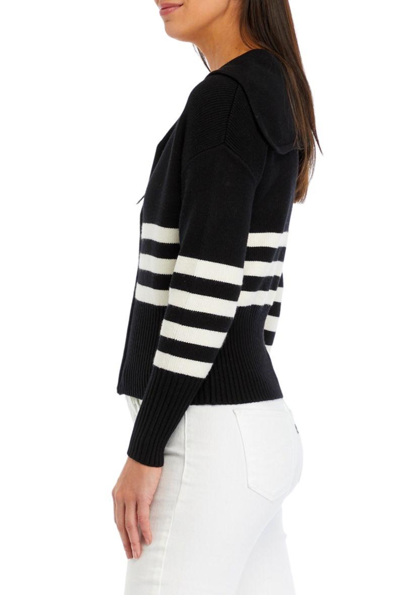 Womens Zip Front Striped Cardigan