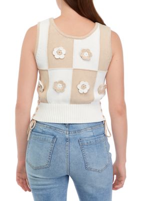 Women's Sleeveless Floral Crochet Sweater