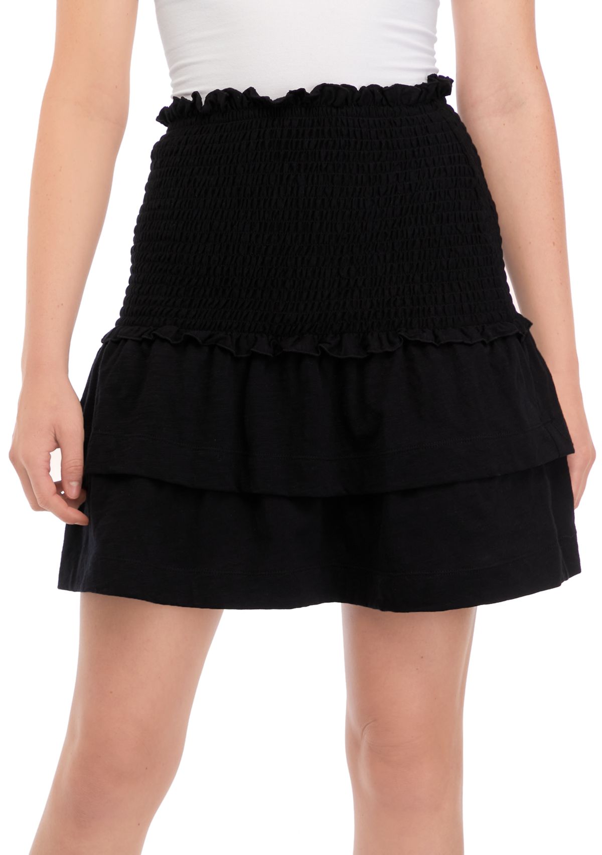 Womens Pull On Smocked Skirt with Ruffled Details 