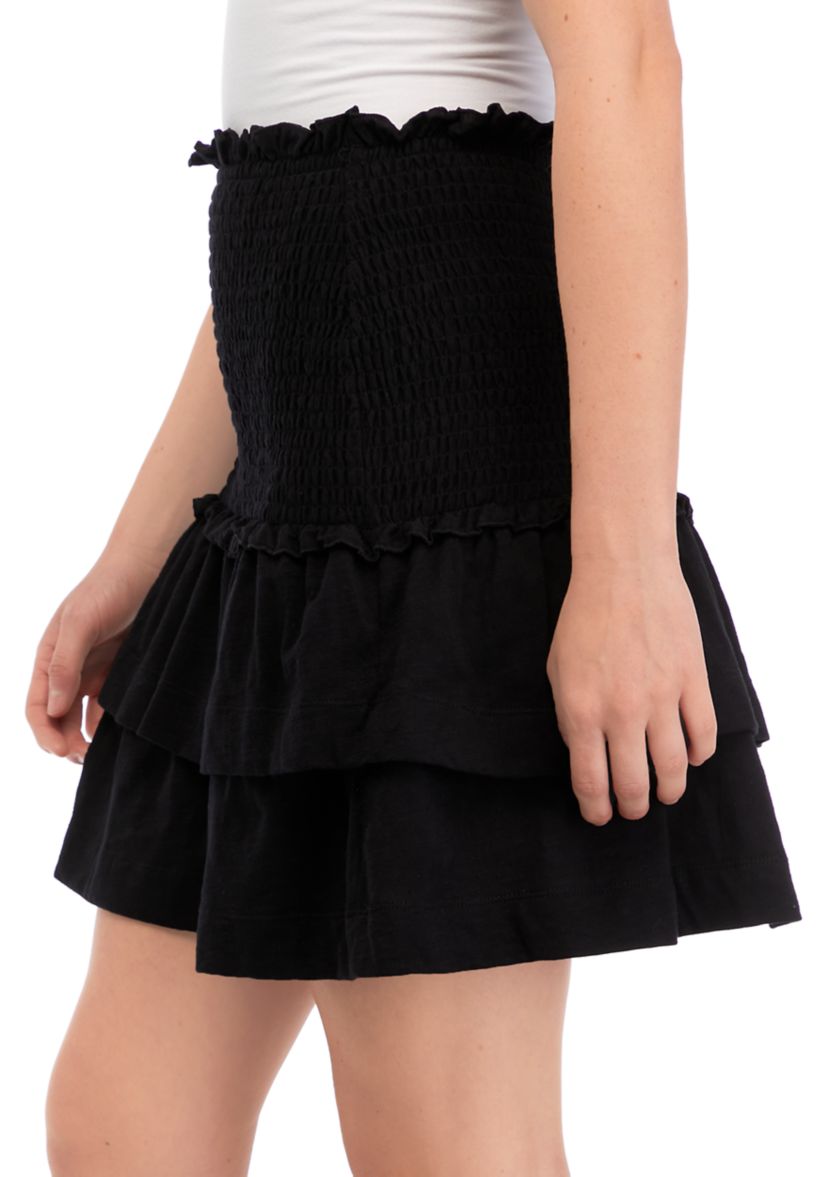 Womens Pull On Smocked Skirt with Ruffled Details 