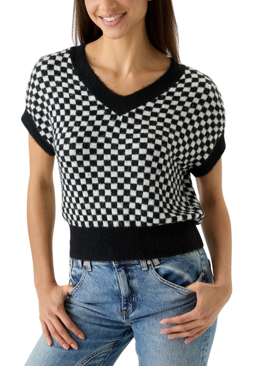 Womens Cap Sleeve V-Neck Pullover Sweater