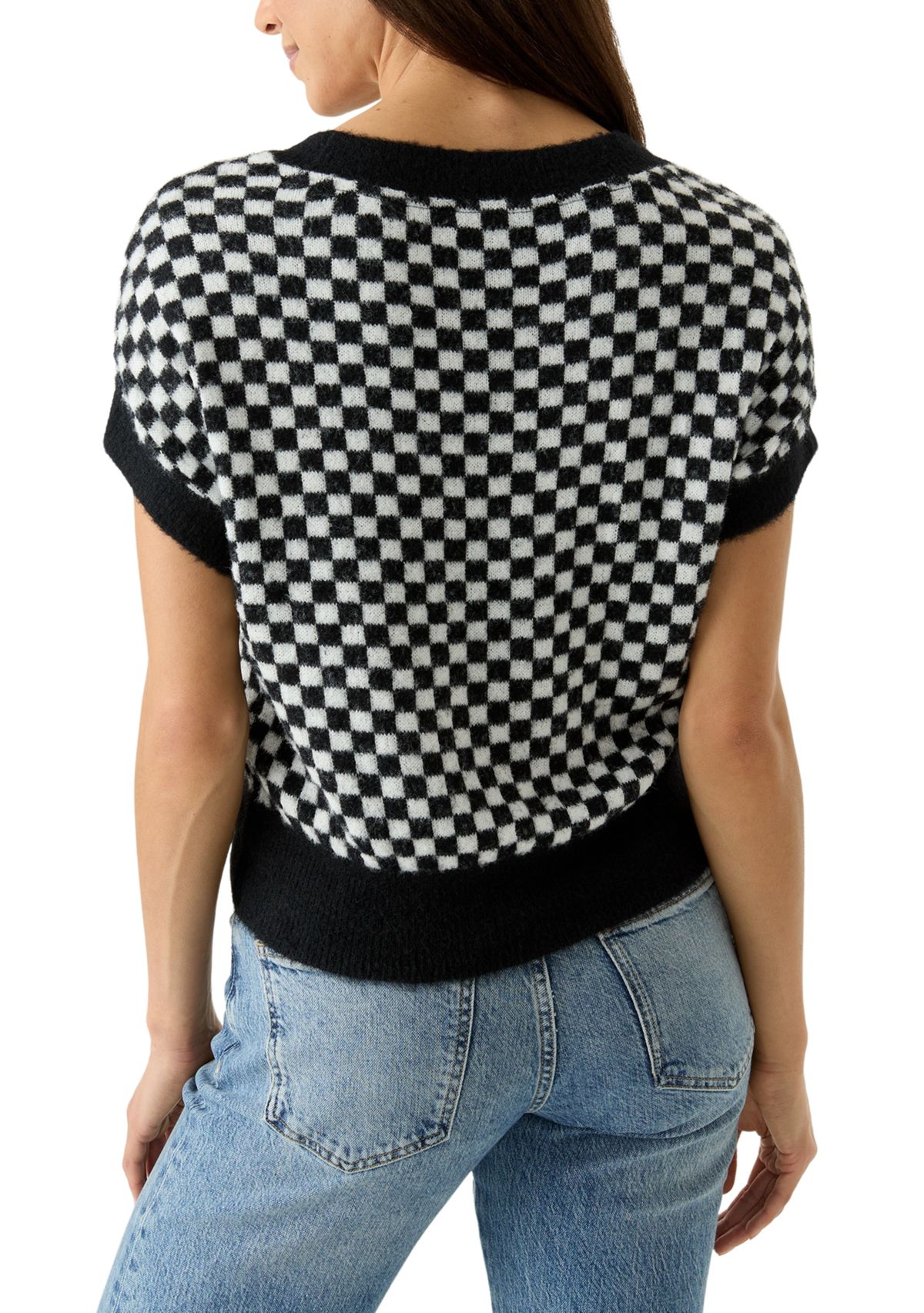 Womens Cap Sleeve V-Neck Pullover Sweater