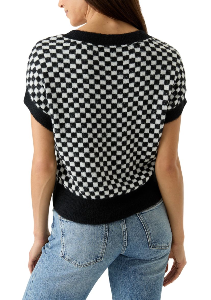 Womens Cap Sleeve V-Neck Pullover Sweater