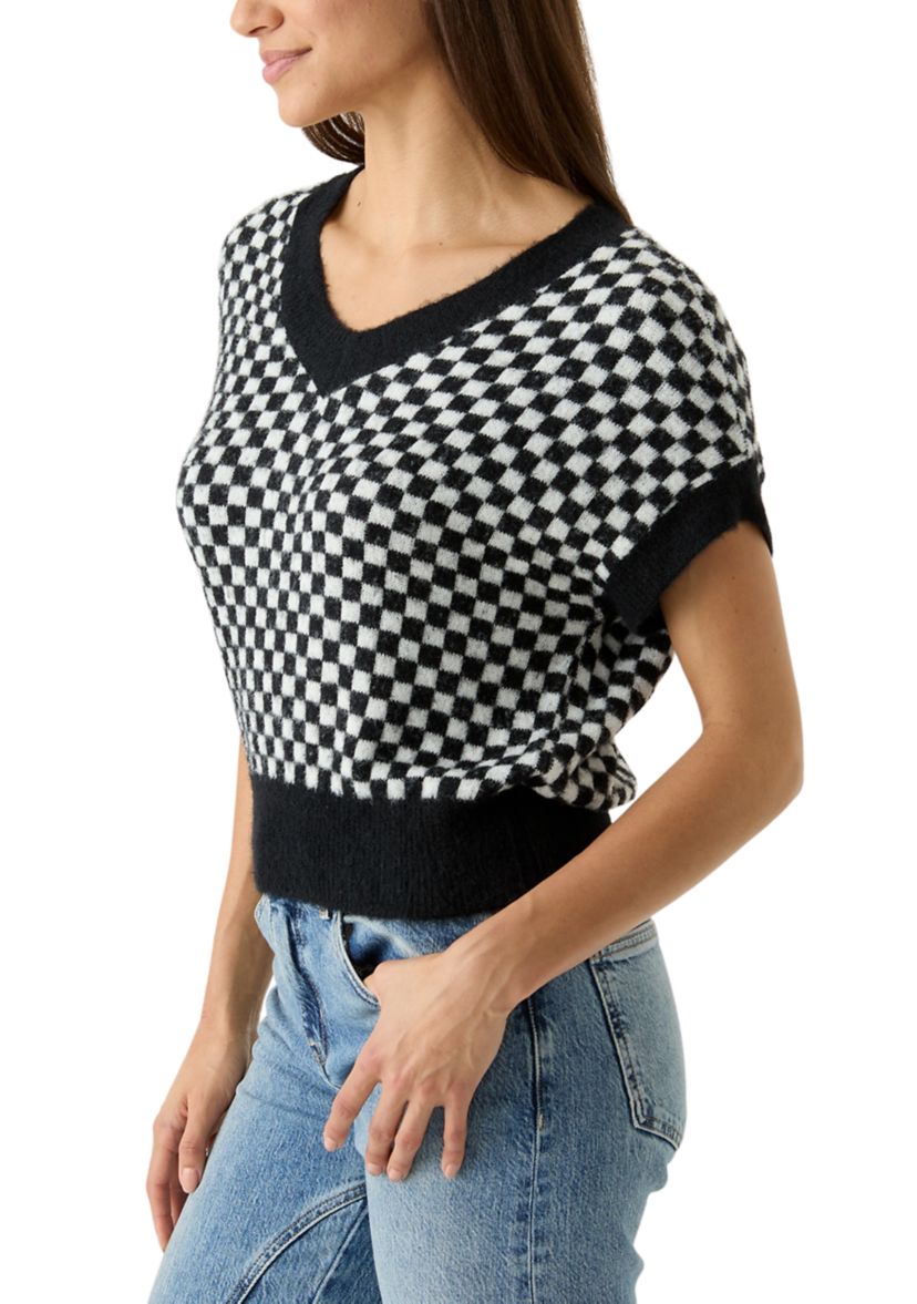 Womens Cap Sleeve V-Neck Pullover Sweater
