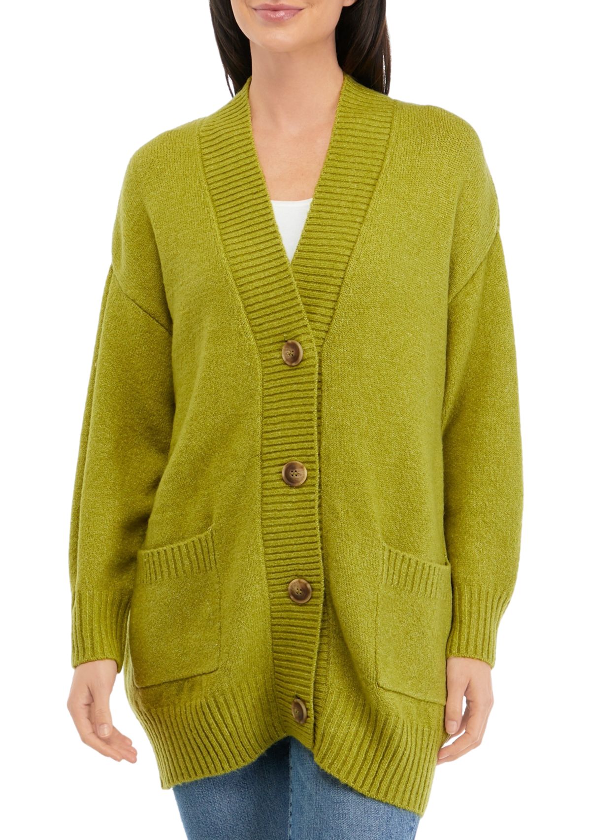 Womens V-Neck Button Front Boyfriend Cardigan 
