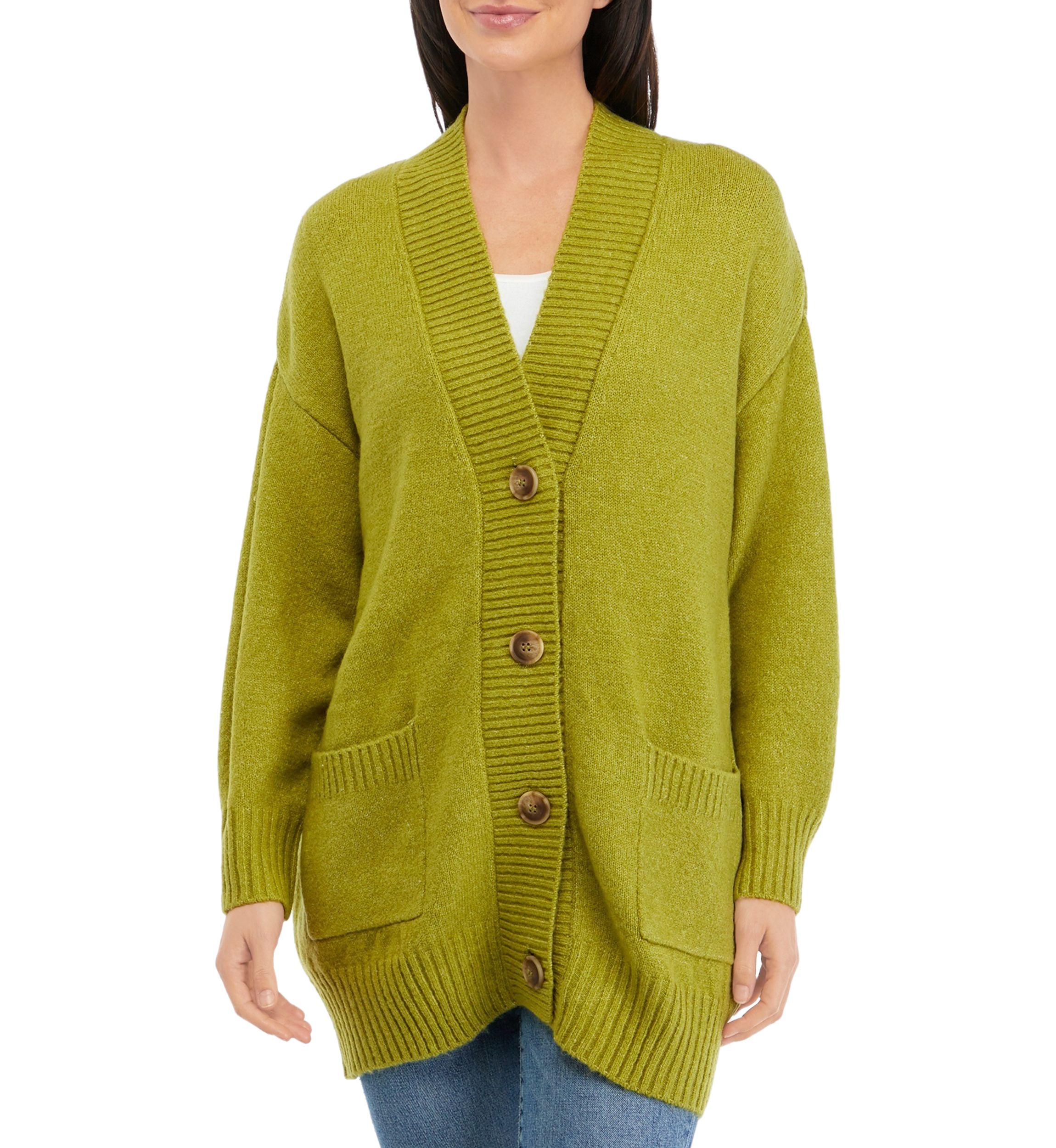 Womens V-Neck Button Front Boyfriend Cardigan 