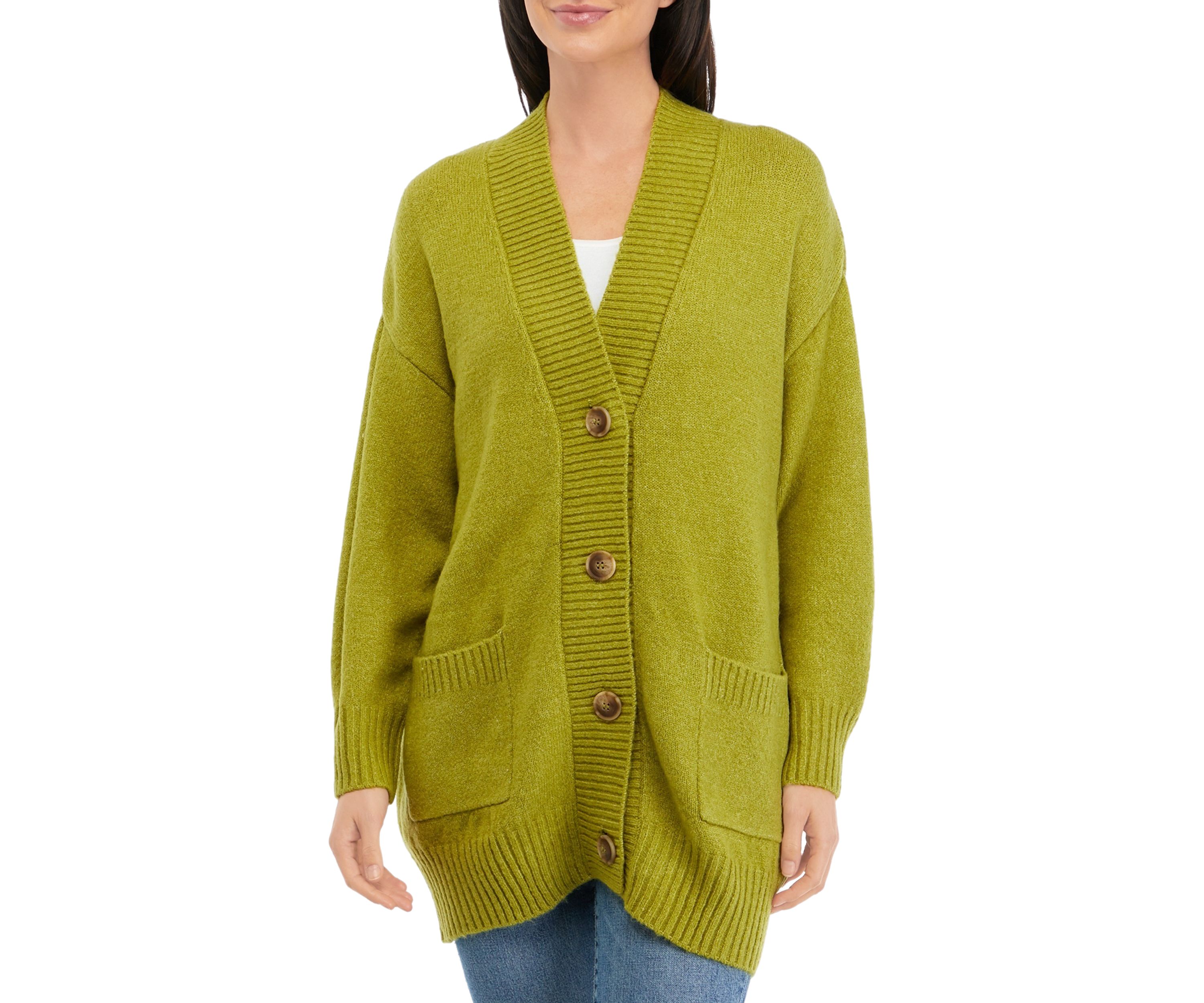 Womens V-Neck Button Front Boyfriend Cardigan 