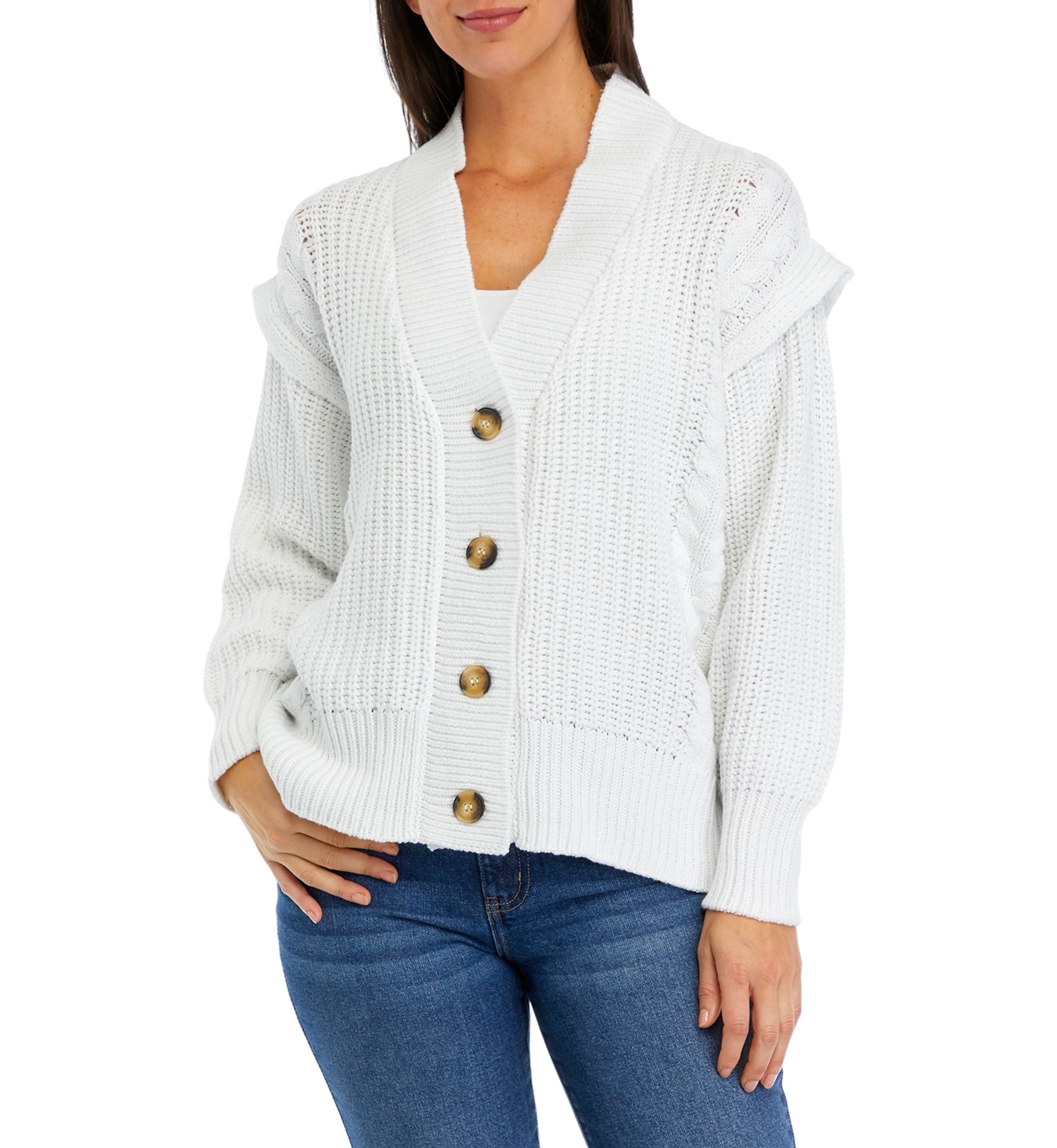 Womens Button Front Cable Knit Cardigan