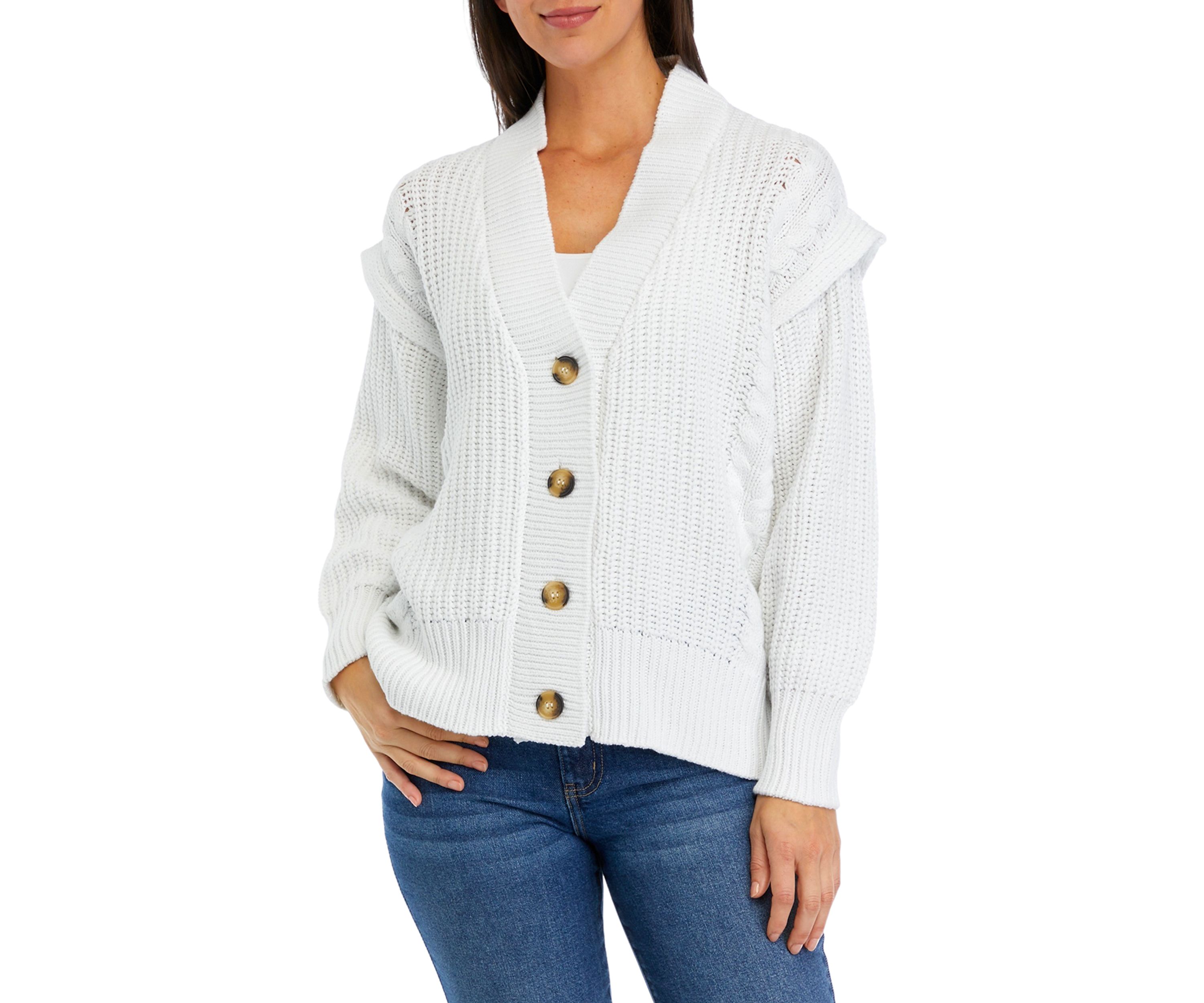 Womens Button Front Cable Knit Cardigan