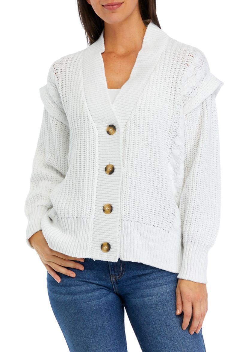 Womens Button Front Cable Knit Cardigan