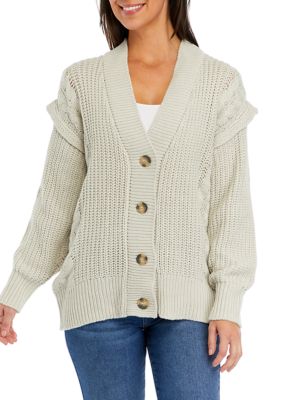 FOR THE REPUBLIC Women's Button Front Cable Knit Cardigan, Small