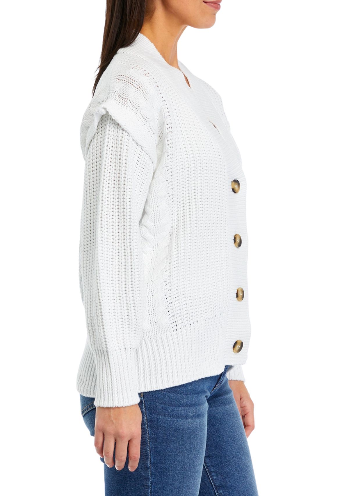Womens Button Front Cable Knit Cardigan