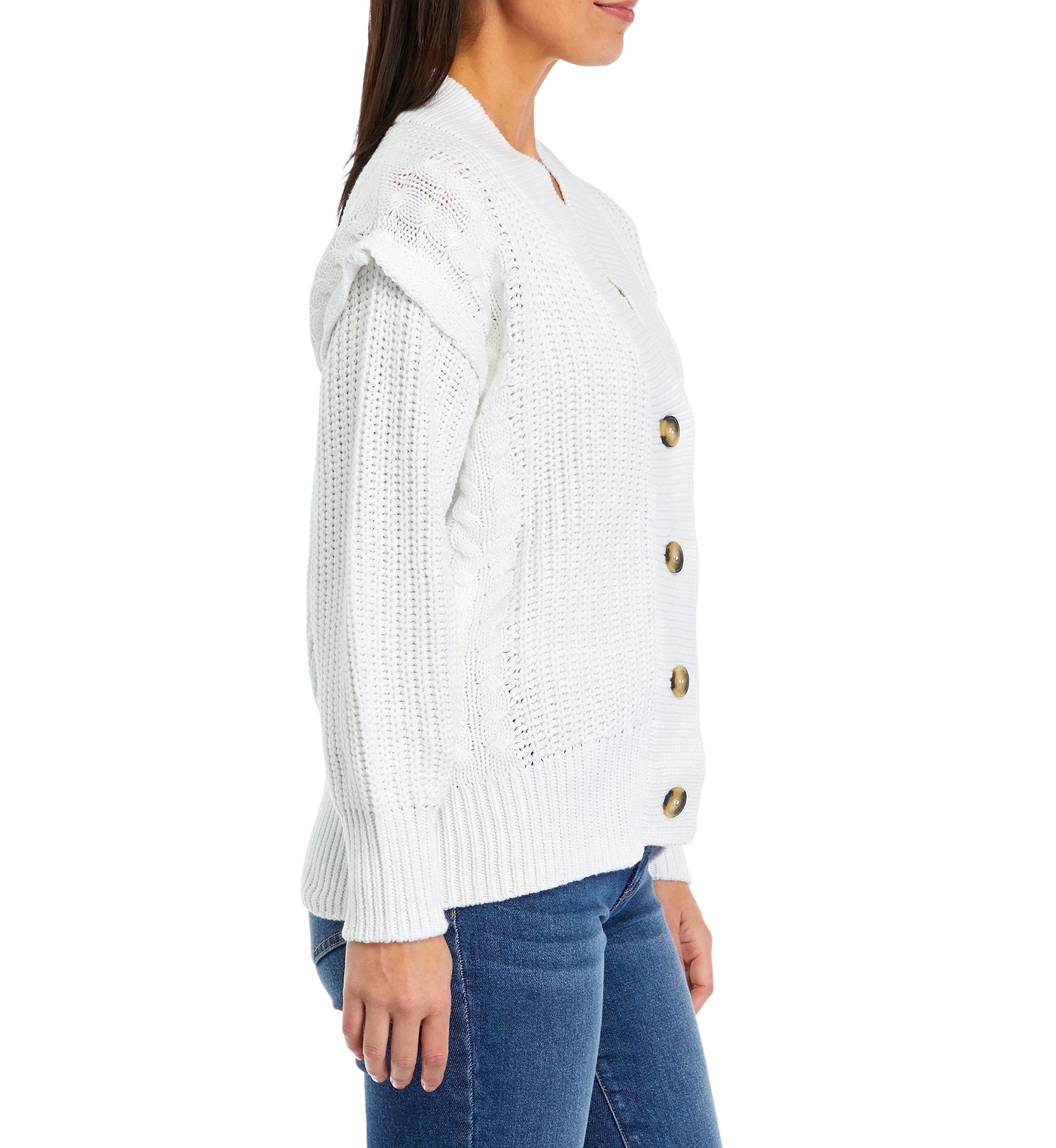 Womens Button Front Cable Knit Cardigan