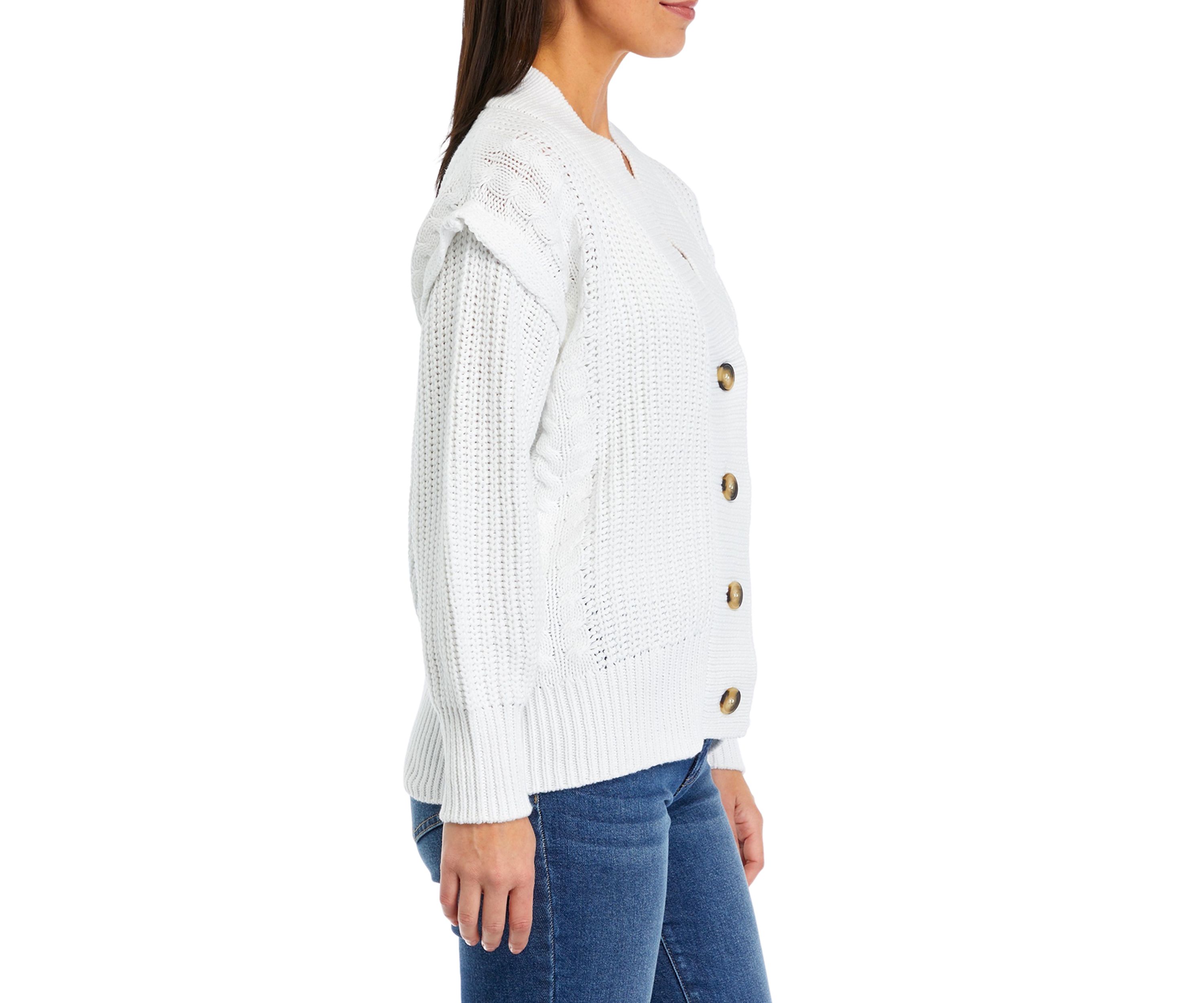Womens Button Front Cable Knit Cardigan
