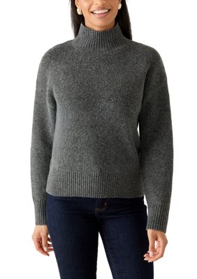 FOR THE REPUBLIC Women's Mock Neck Sweater, Grey, Small