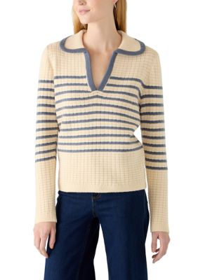 MUSE Republic Clothing Women's Tipped Collar Striped Sweater, Small
