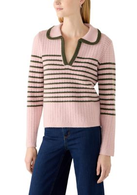 MUSE Republic Clothing Women's Tipped Collar Striped Sweater, Small