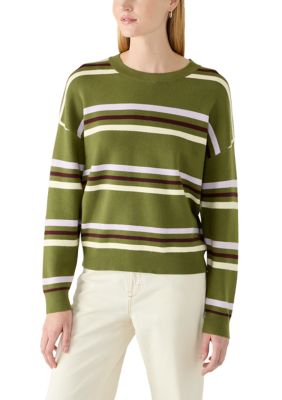 FOR THE REPUBLIC Women's Multi Stripe Crew Neck Sweater, Small