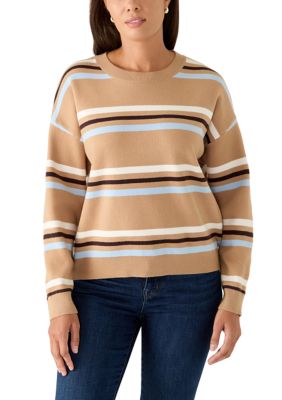 FOR THE REPUBLIC Women's Multi Stripe Crew Neck Sweater, XL