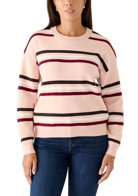 FOR THE REPUBLIC Women's Multi Stripe Crew Neck Sweater