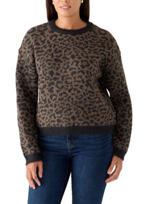 FOR THE REPUBLIC Women's Cheetah Print Crew Neck Sweater