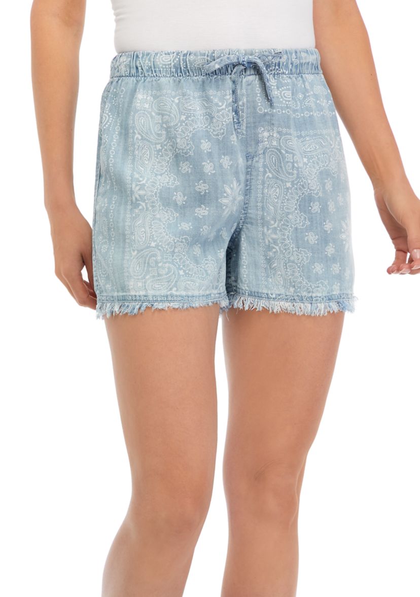 Womens Pull On Tie Waist Shorts with Raw Hem