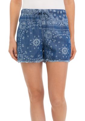 Women's Pull On Tie Waist Shorts with Raw Hem