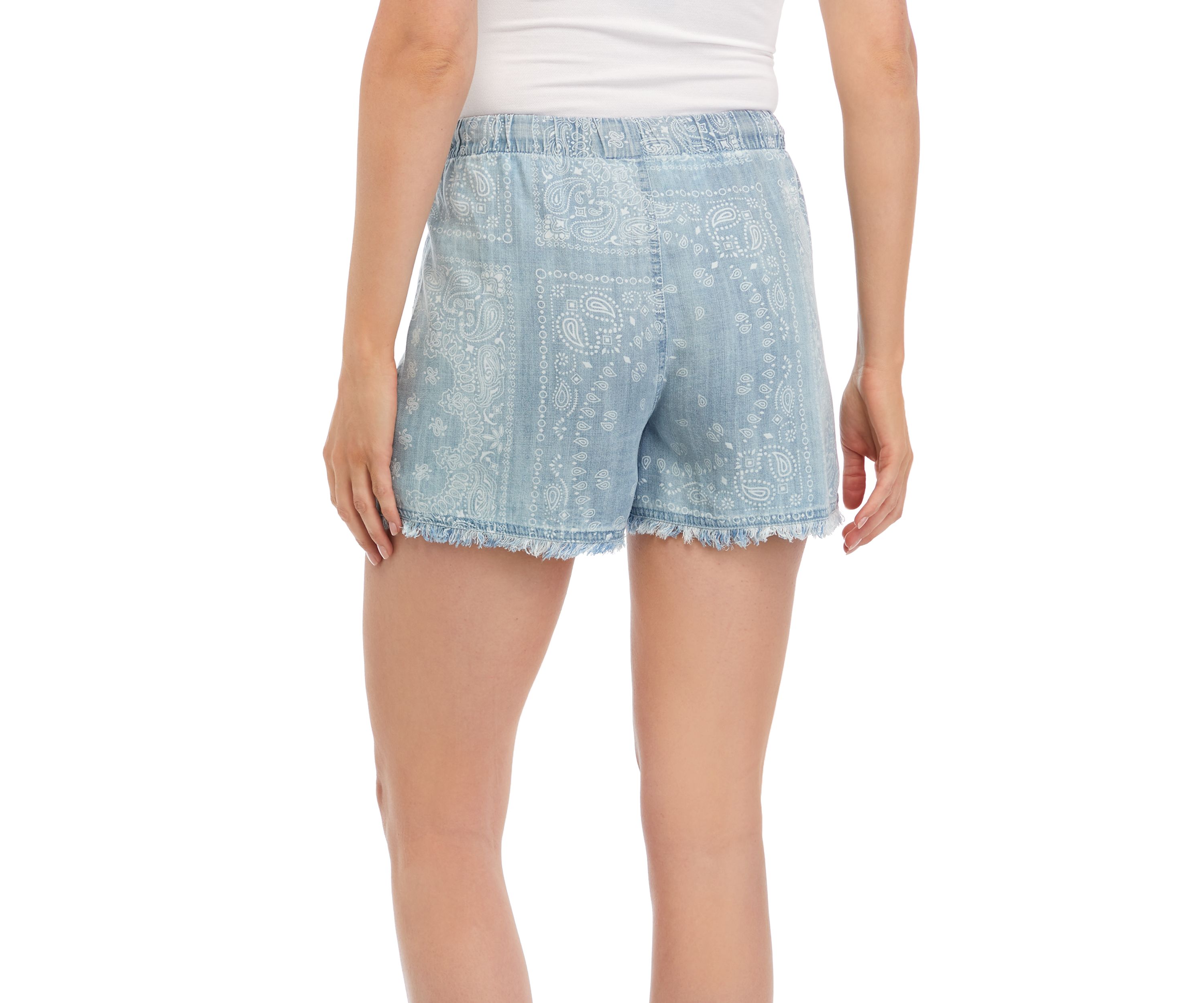 Womens Pull On Tie Waist Shorts with Raw Hem