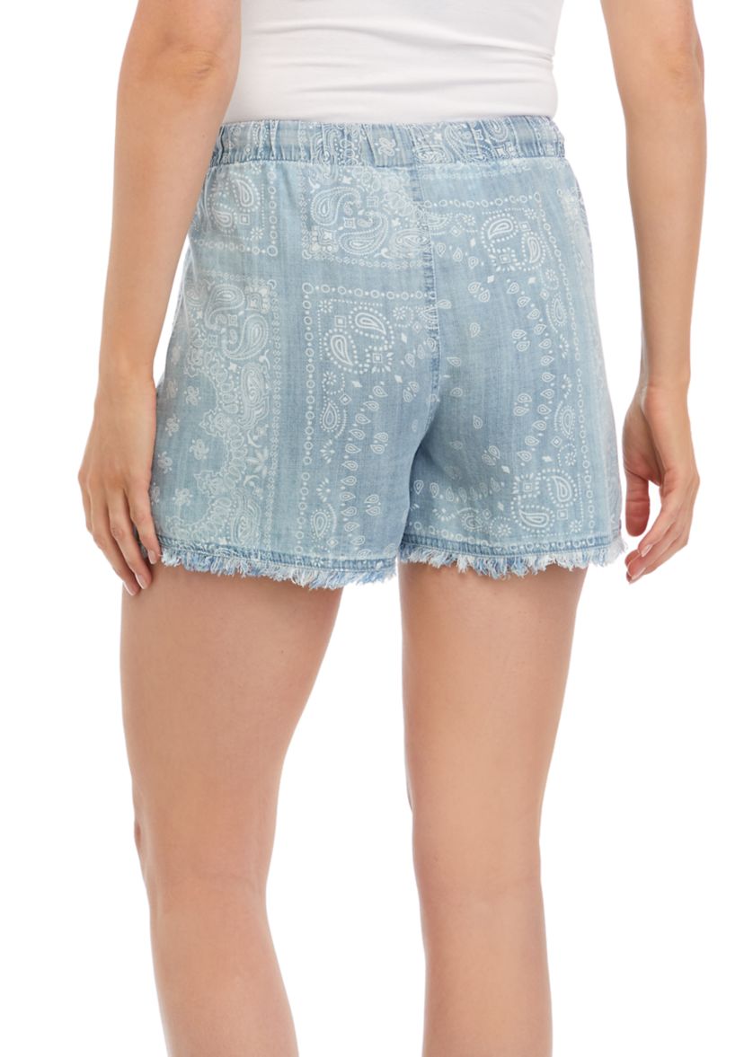 Womens Pull On Tie Waist Shorts with Raw Hem