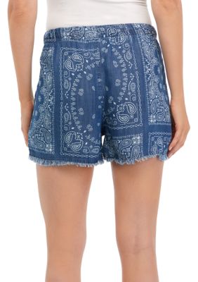 Women's Pull On Tie Waist Shorts with Raw Hem