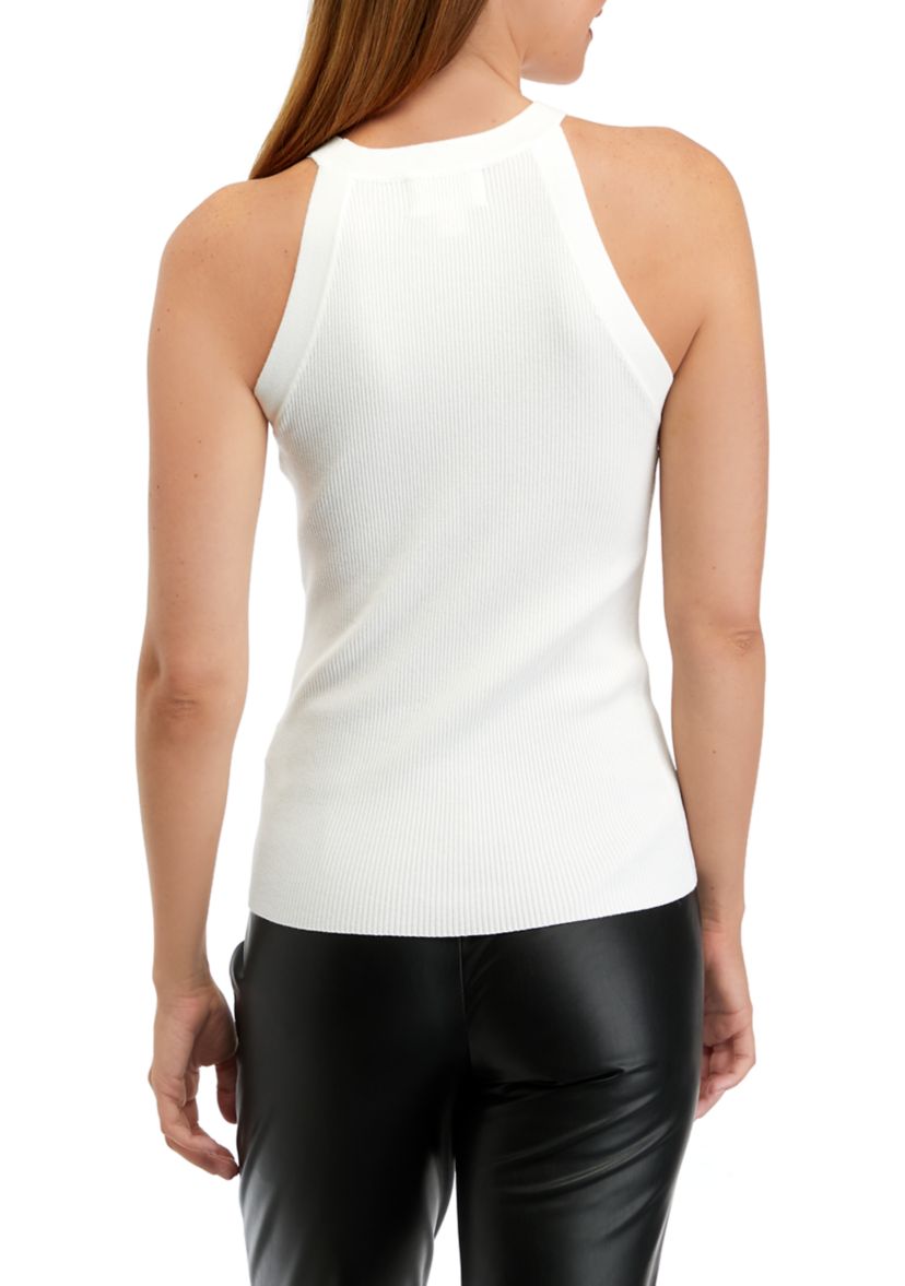 Womens Sleeveless Halter Ribbed Sweater