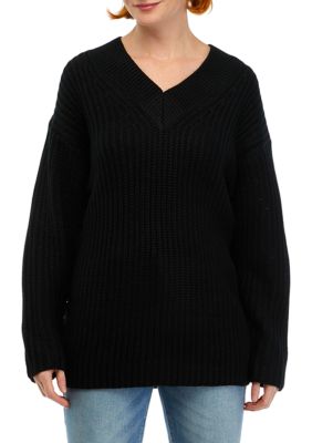 FOR THE REPUBLIC Women's Long Sleeve V-Neck Shaker Tunic Sweater