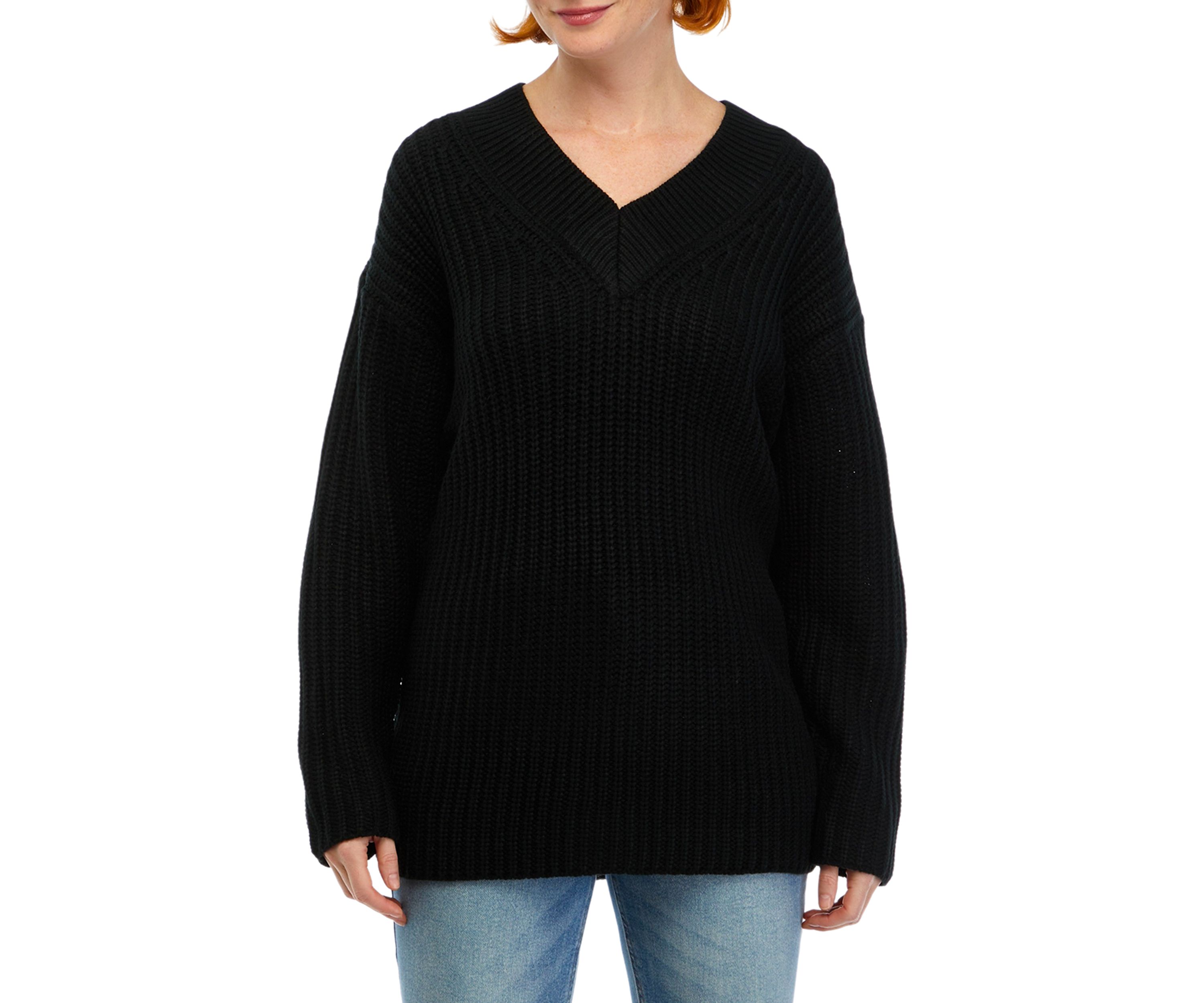 Womens Long Sleeve V-Neck Shaker Tunic Sweater