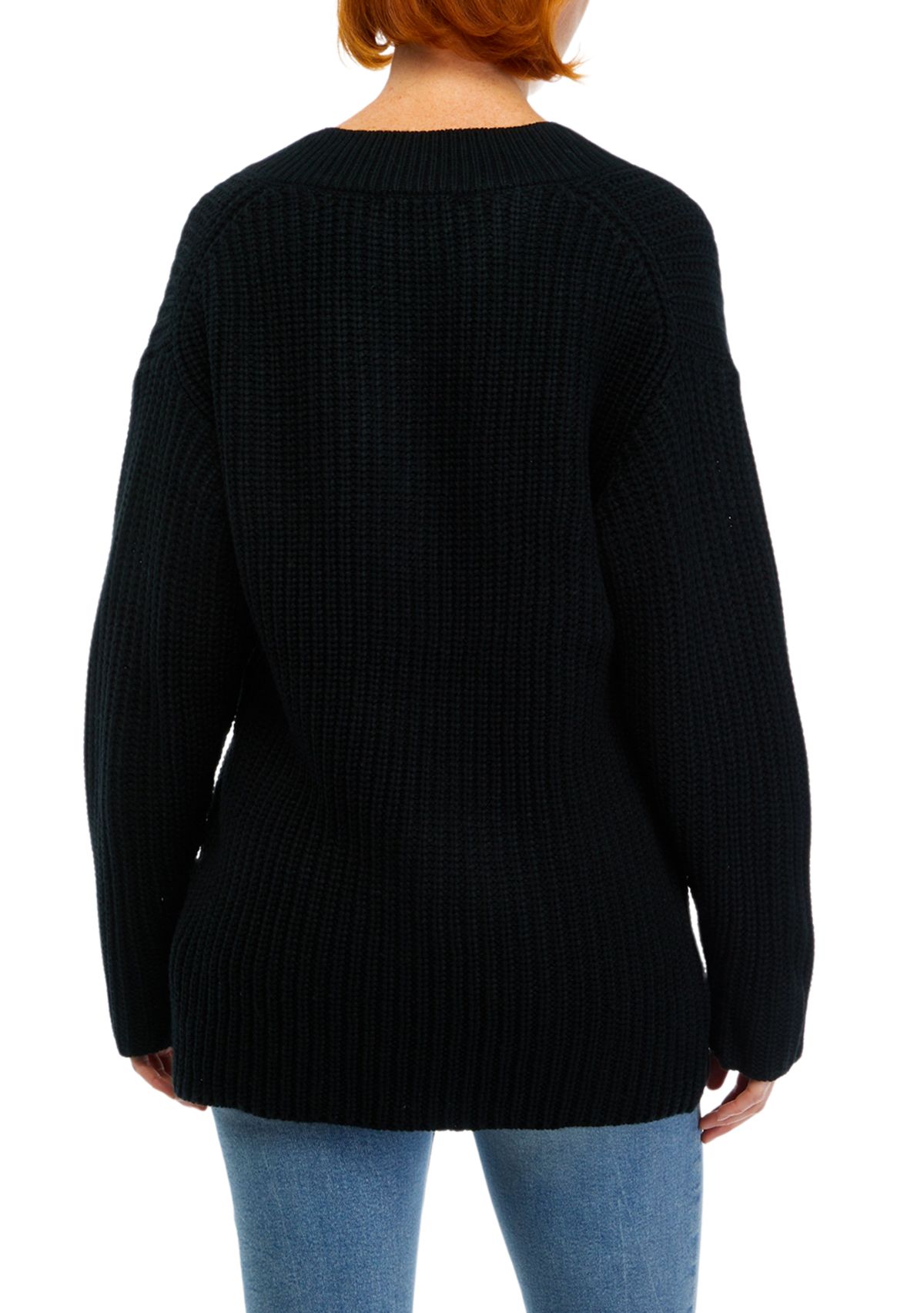 Womens Long Sleeve V-Neck Shaker Tunic Sweater