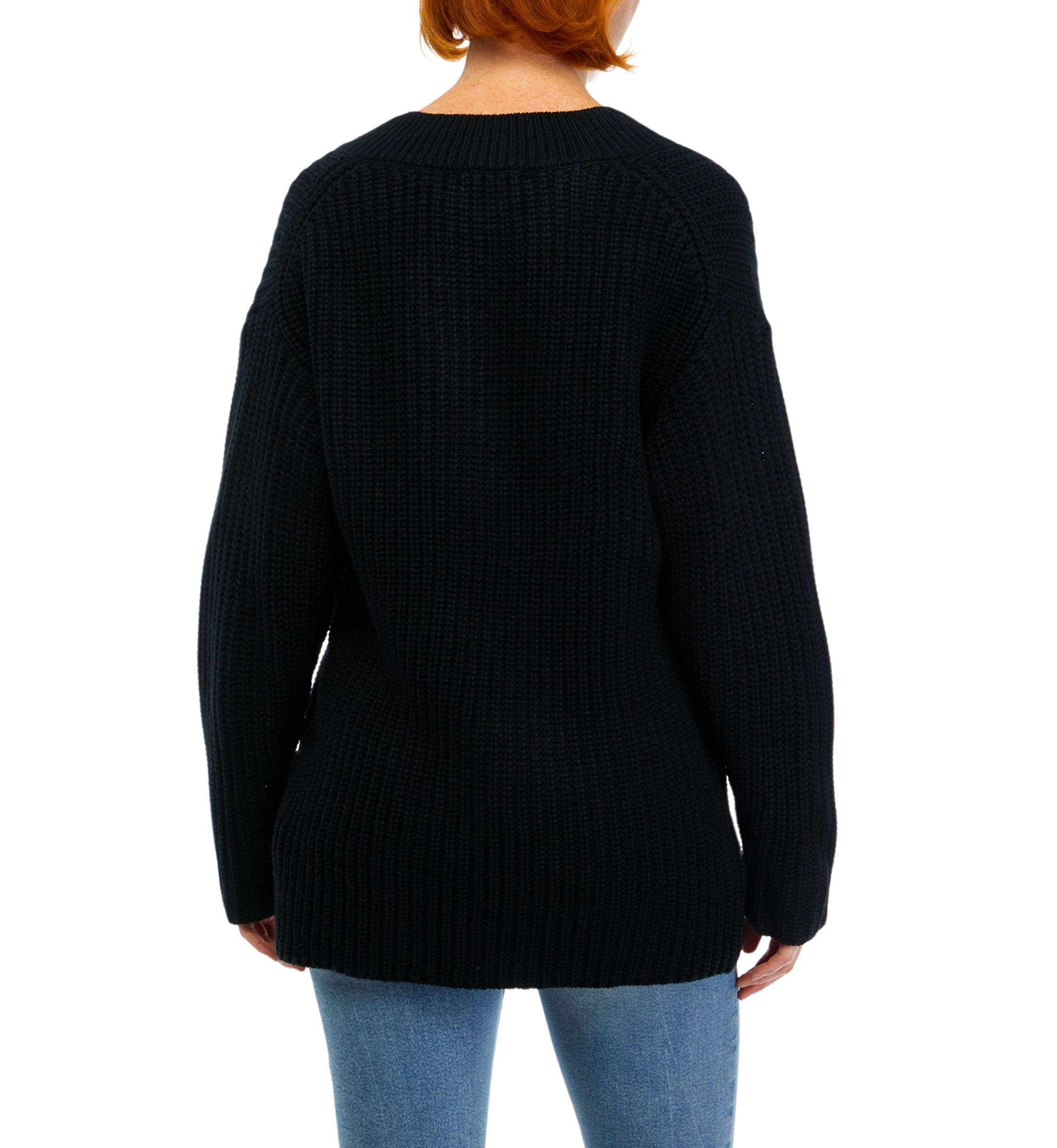 Womens Long Sleeve V-Neck Shaker Tunic Sweater