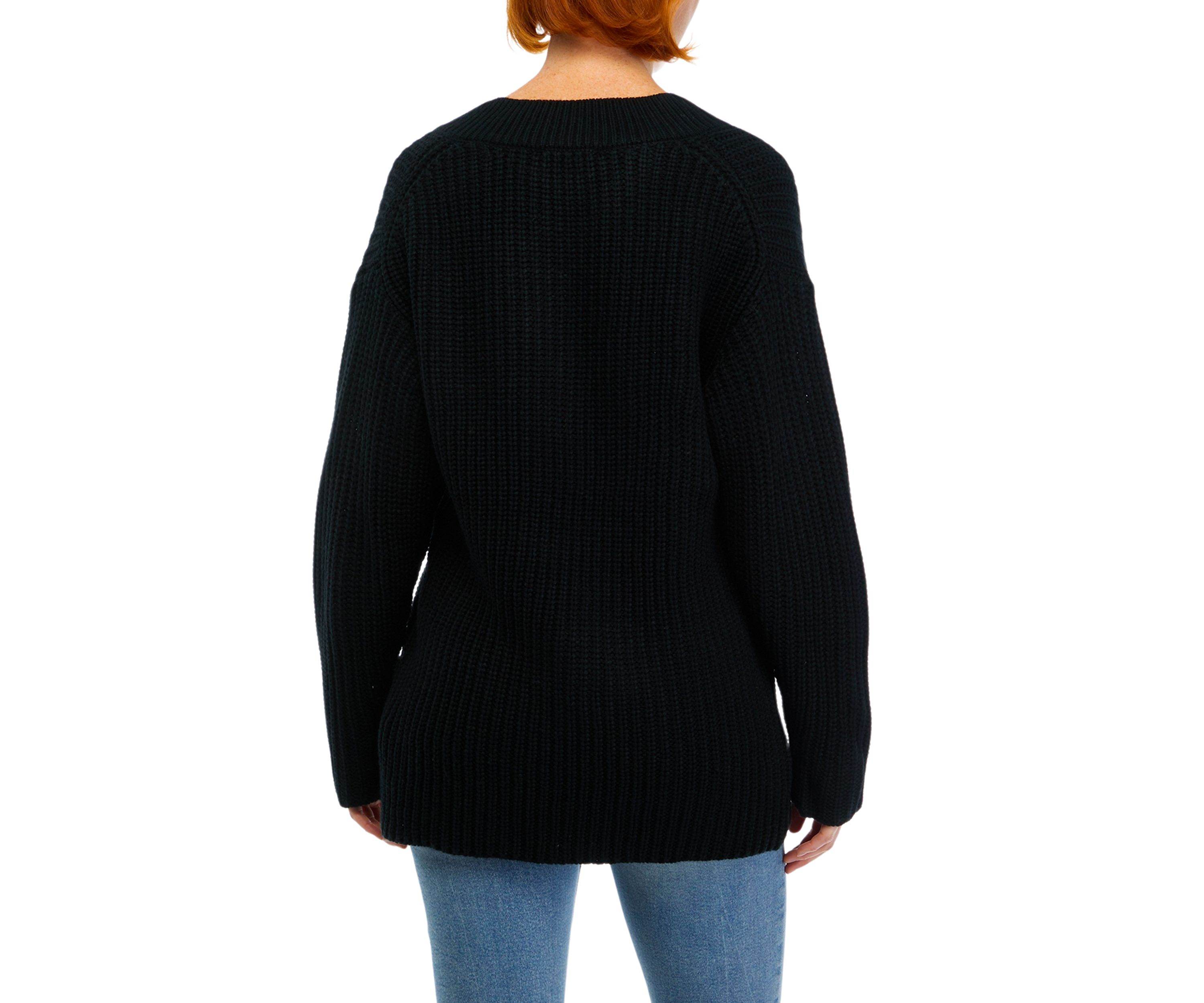 Womens Long Sleeve V-Neck Shaker Tunic Sweater