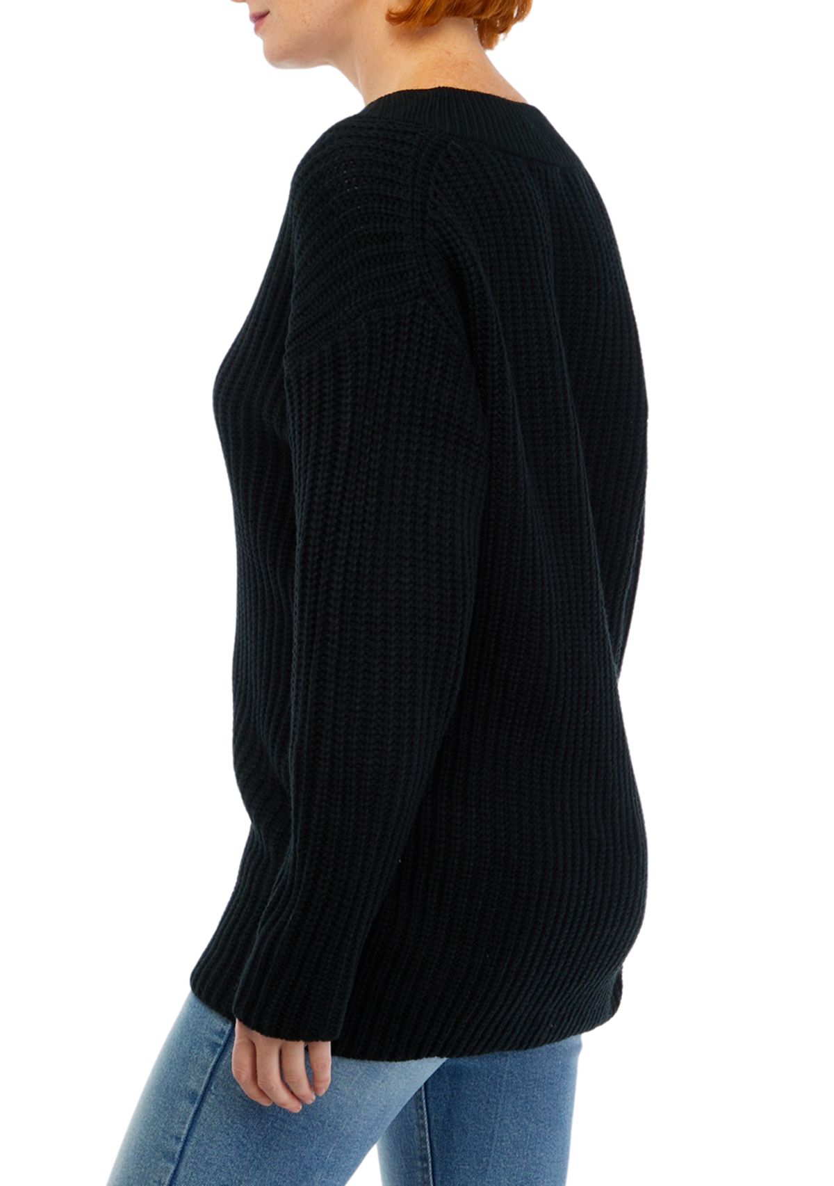 Womens Long Sleeve V-Neck Shaker Tunic Sweater