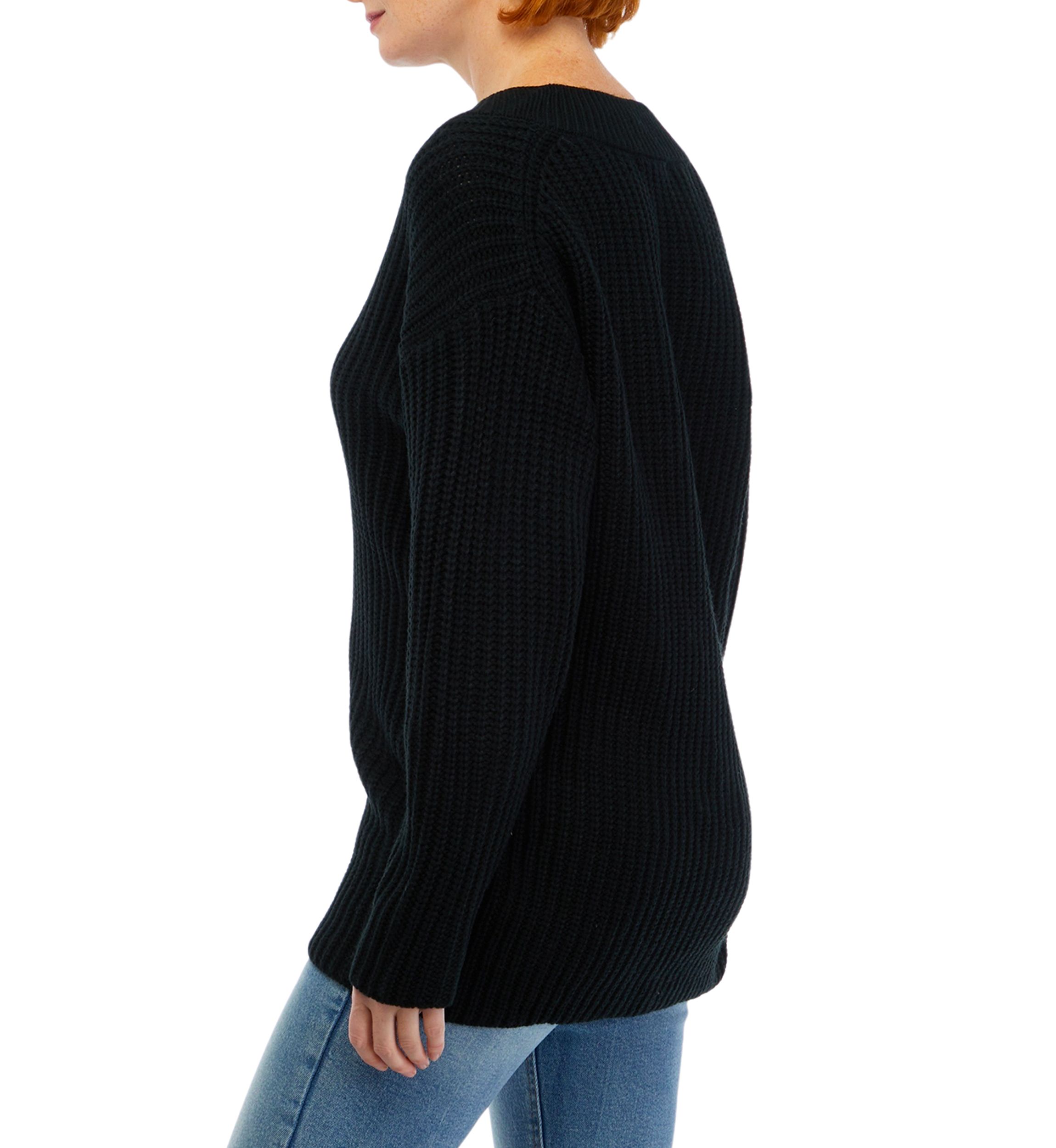 Womens Long Sleeve V-Neck Shaker Tunic Sweater