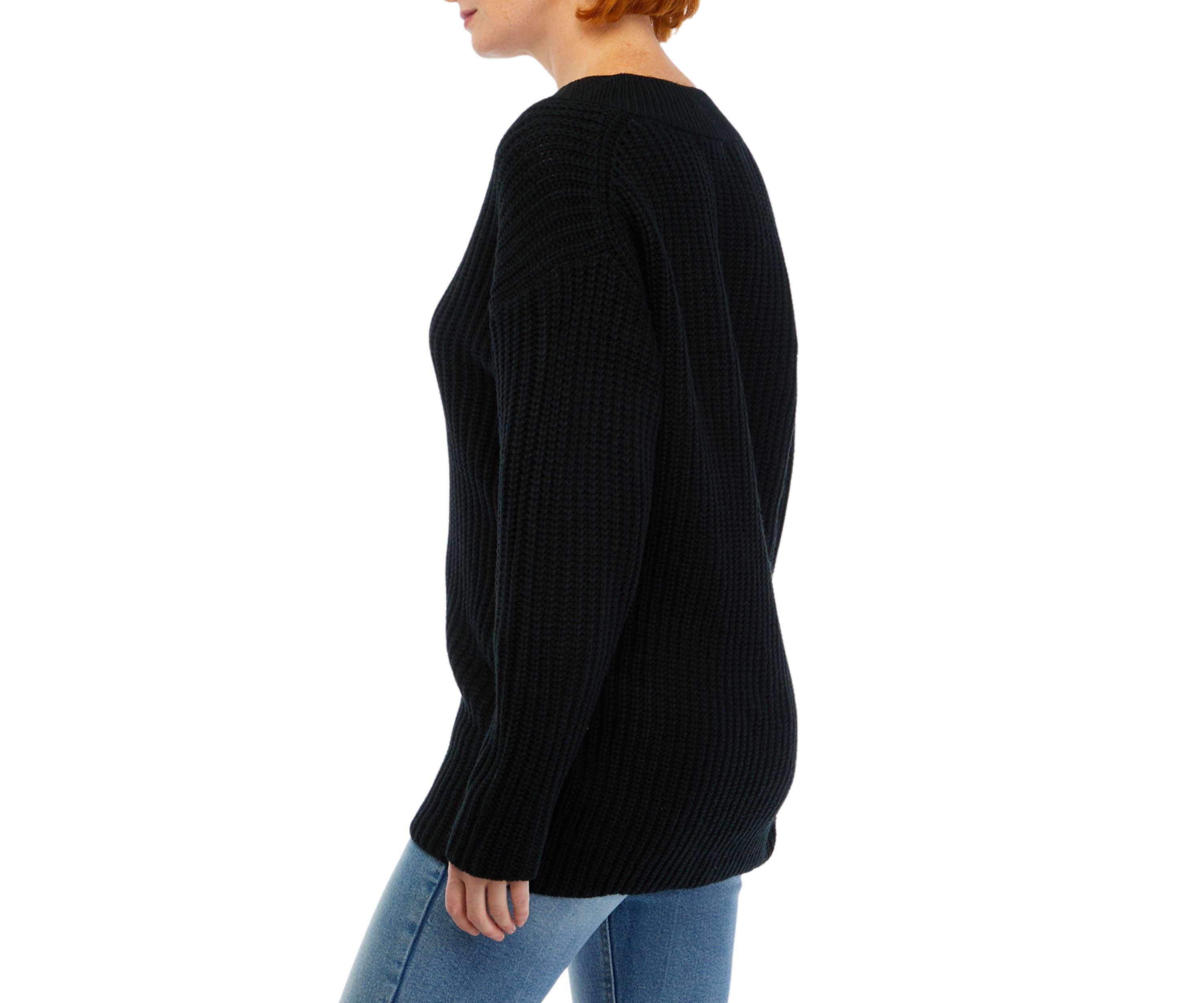 Womens Long Sleeve V-Neck Shaker Tunic Sweater