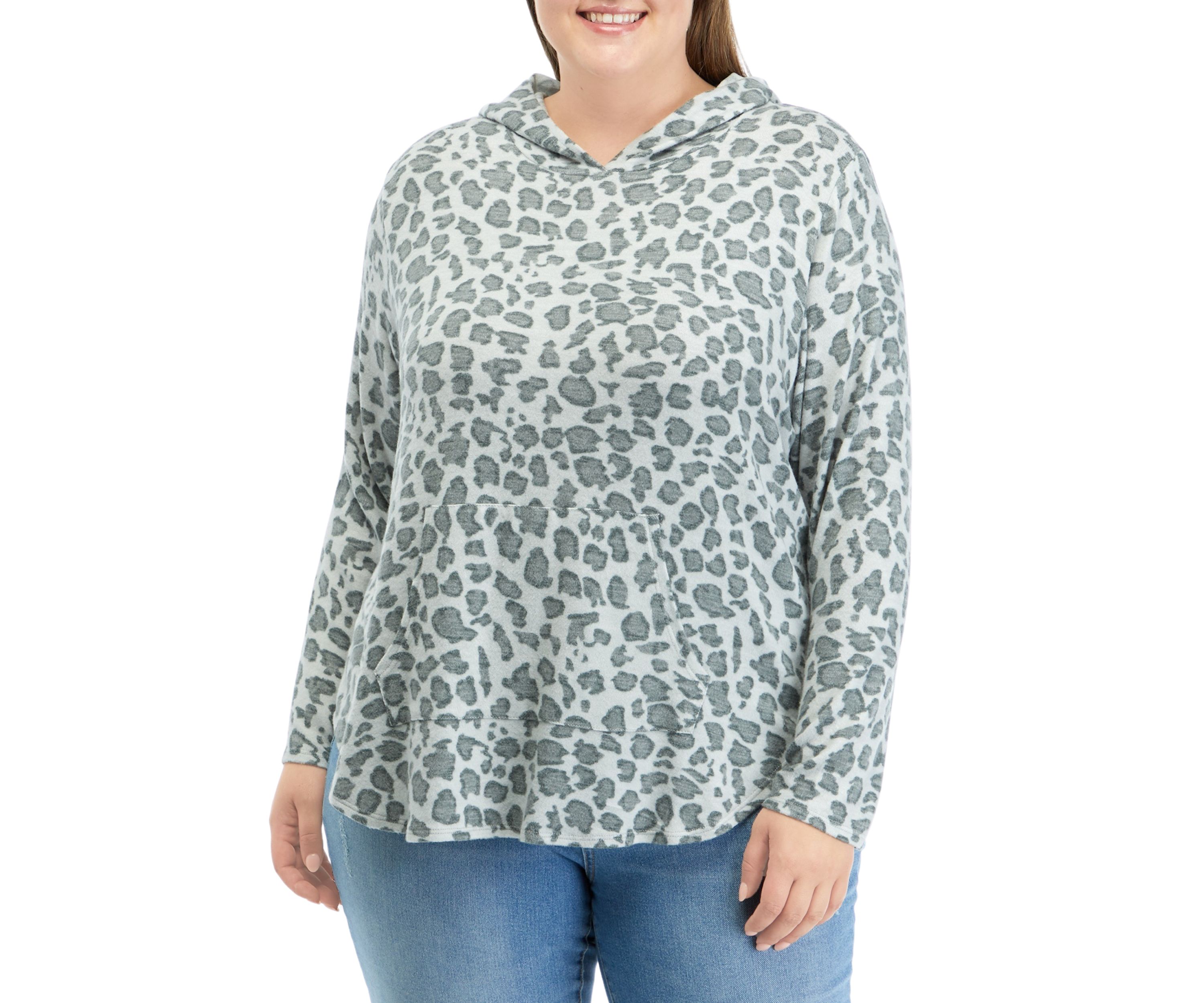 Plus Size High Low Animal Printed Hoodie
