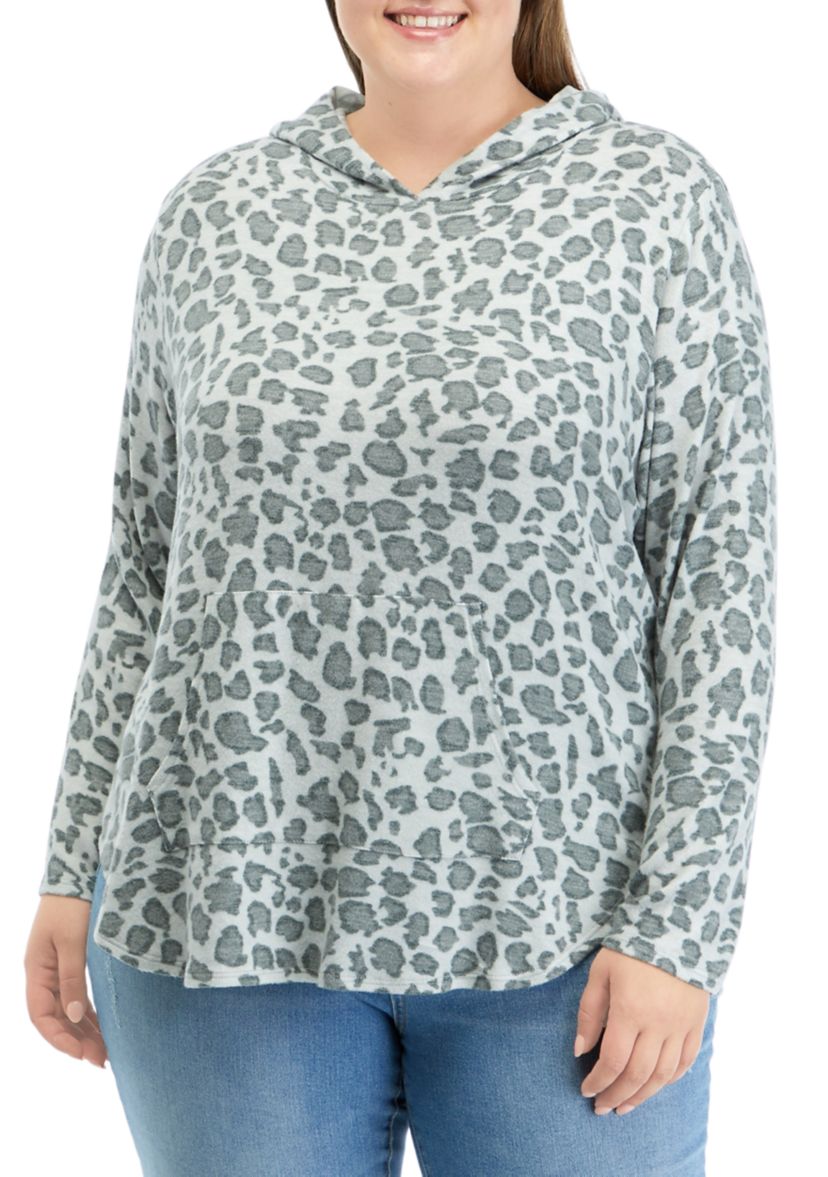 Plus Size High Low Animal Printed Hoodie
